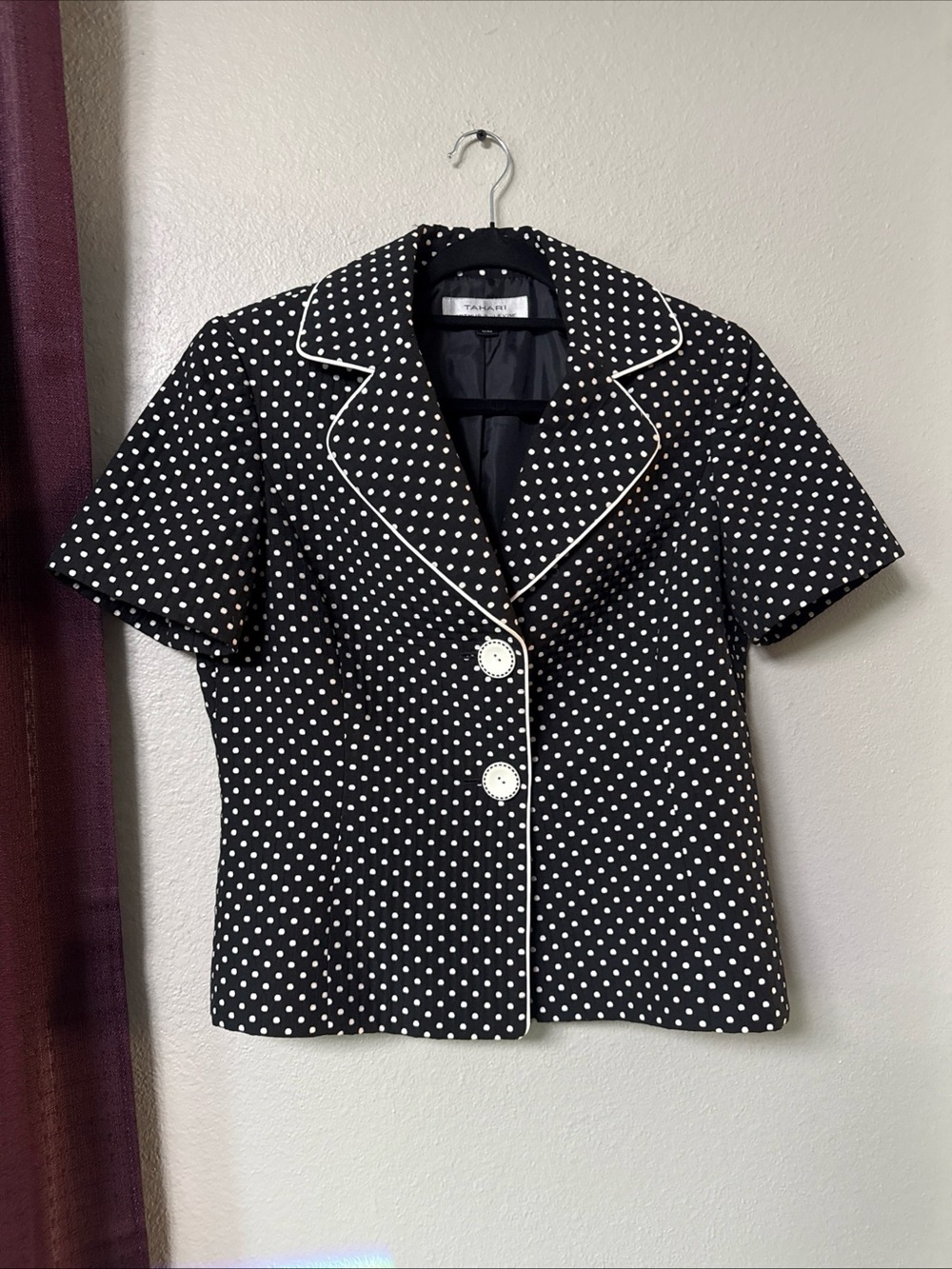 #834 Tahari Polkadot Short Sleeve Jacket Size 8